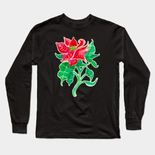 Christmas Poinsettia Flower Watercolor Long Sleeve T-Shirt